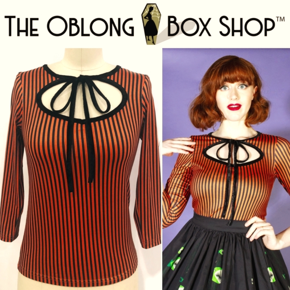 NWT Evette Top 🎃 Rockabilly Halloween Stripe Retro Pin up